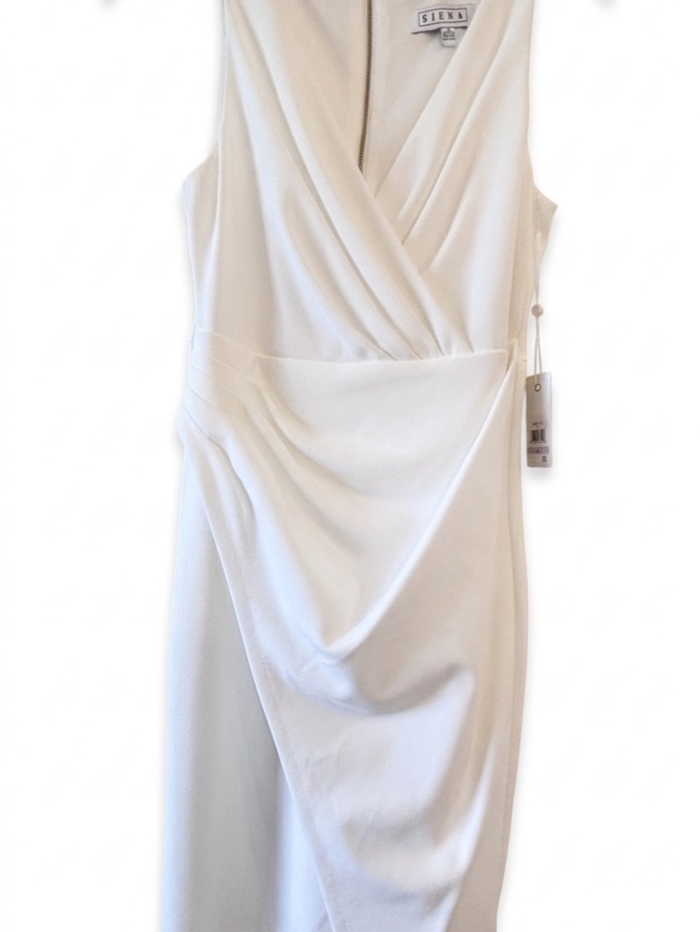 Siena Studio White Sleeveless Draped Midi Dress